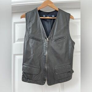 Women's Black Leather Zip Vest